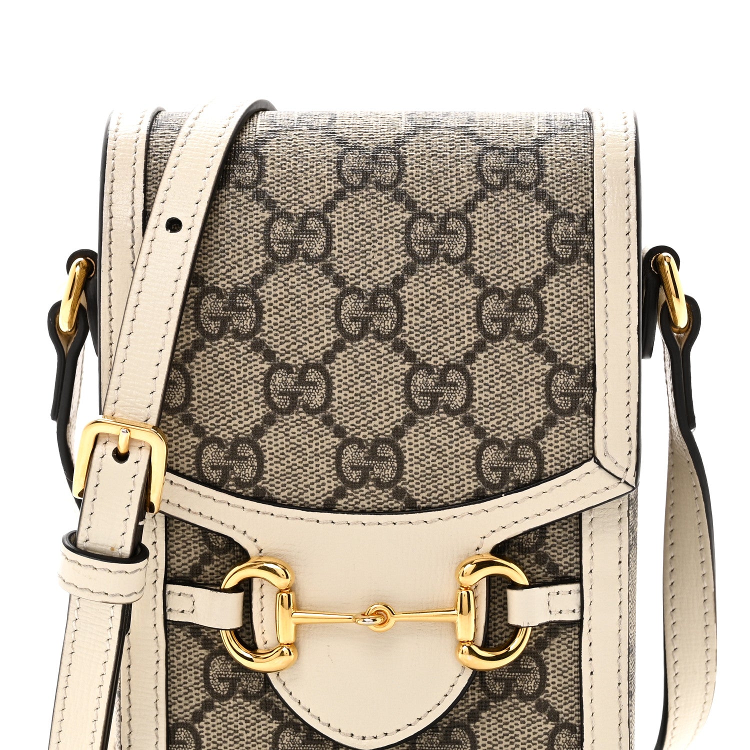 Gucci GG Supreme Monogram Azalea Calfskin Mini Horsebit 1955 Crossbody Bag Beige Ebony Mystic White 8 of 10
