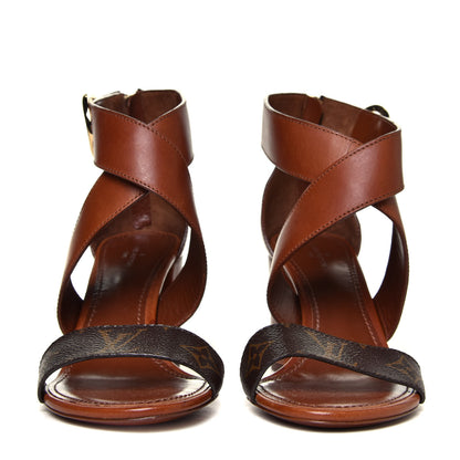 Louis Vuitton Calfskin Monogram Horizon Sandals 37.5 Cognac Brown 7 of 12