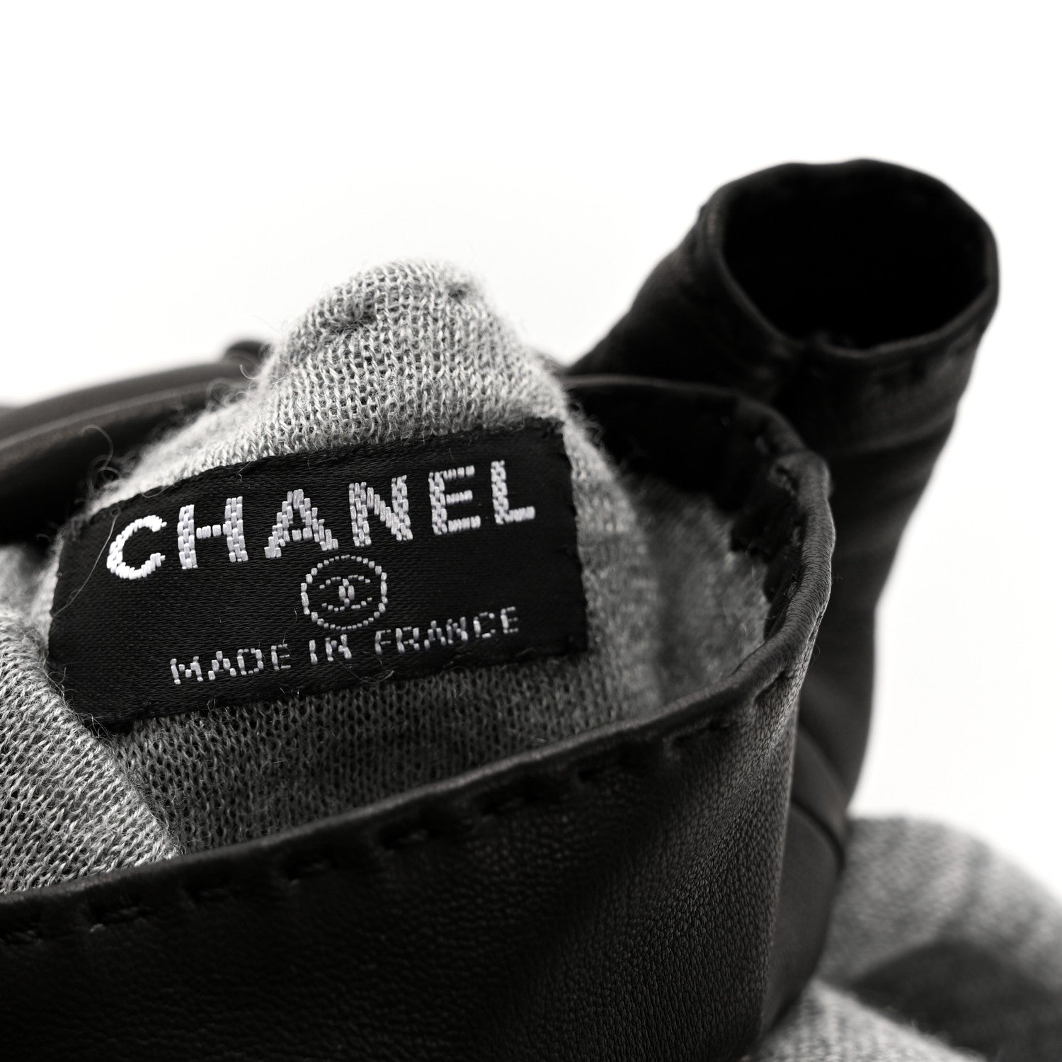 Chanel Lambskin Cashmere Silk CC Fingerless Gloves 7 Black Grey 5 of 8