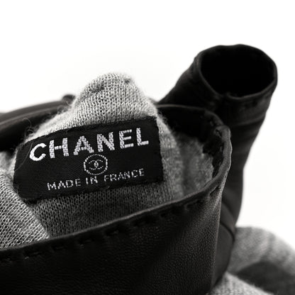 Chanel Lambskin Cashmere Silk CC Fingerless Gloves 7 Black Grey 5 of 8