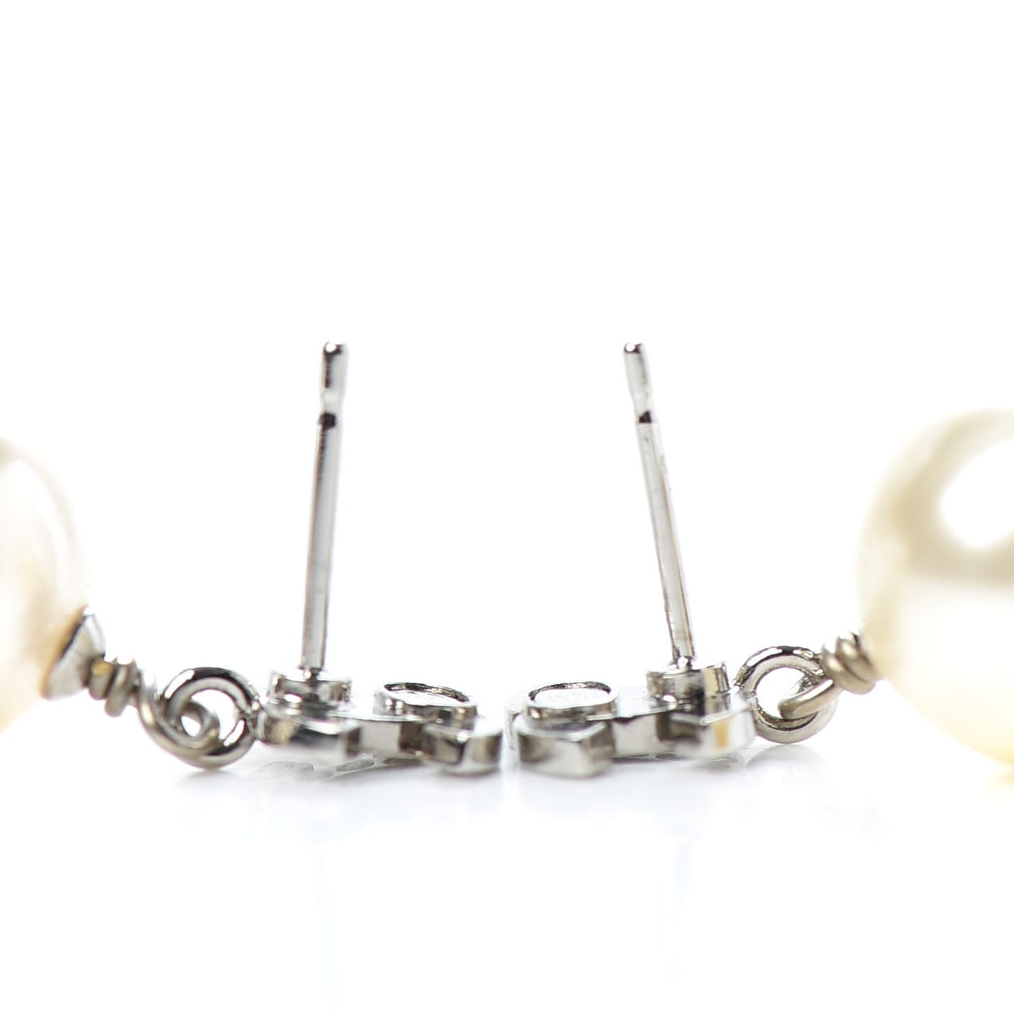 Crystal Pearl CC Drop Earrings Silver