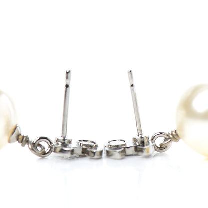 Chanel Crystal Pearl CC Drop Earrings Silver 3 of 4