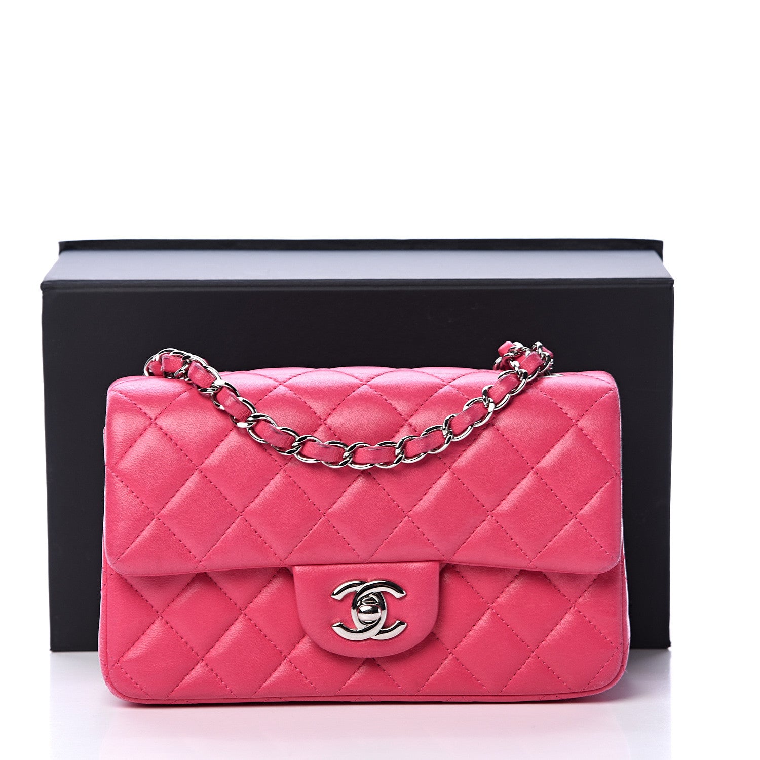 Chanel Lambskin Quilted Mini Rectangular Flap Dark Pink 17 of 17