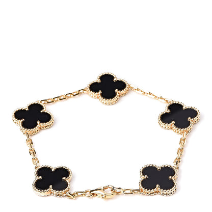 Van Cleef & Arpels 18K Yellow Gold Black Onyx 5 Motifs Vintage Alhambra Bracelet 3 of 6