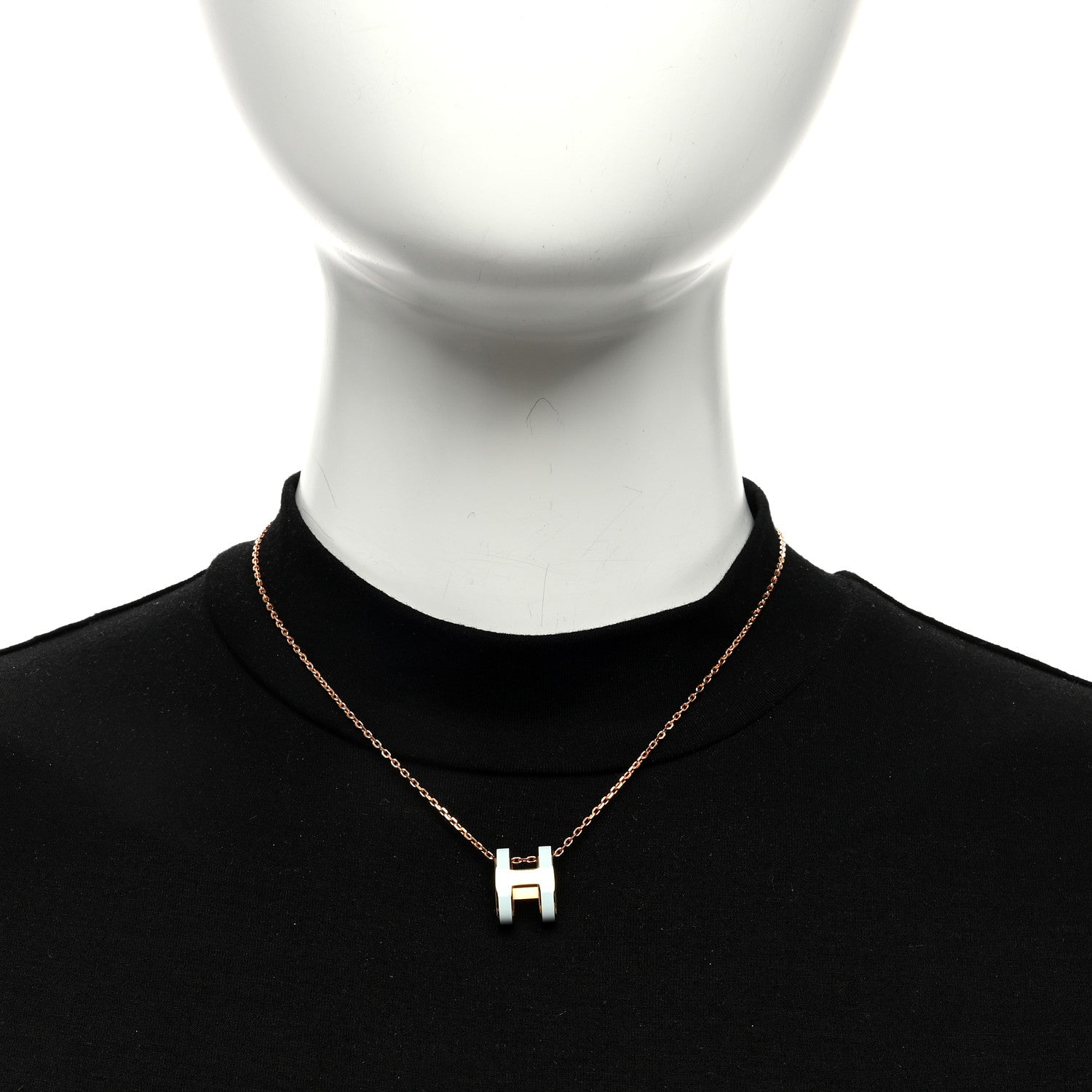 Hermes Lacquered Rose Gold Pop H Pendant Necklace Bleu Pastel 2 of 6