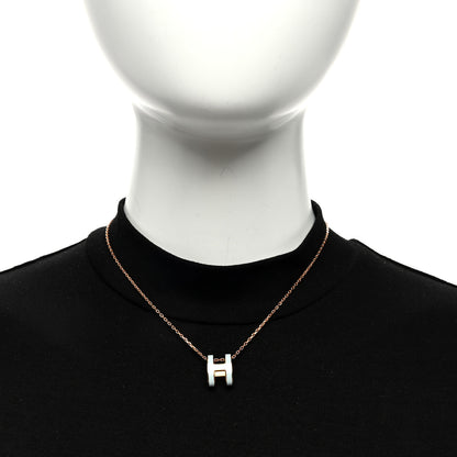 Hermes Lacquered Rose Gold Pop H Pendant Necklace Bleu Pastel 2 of 6