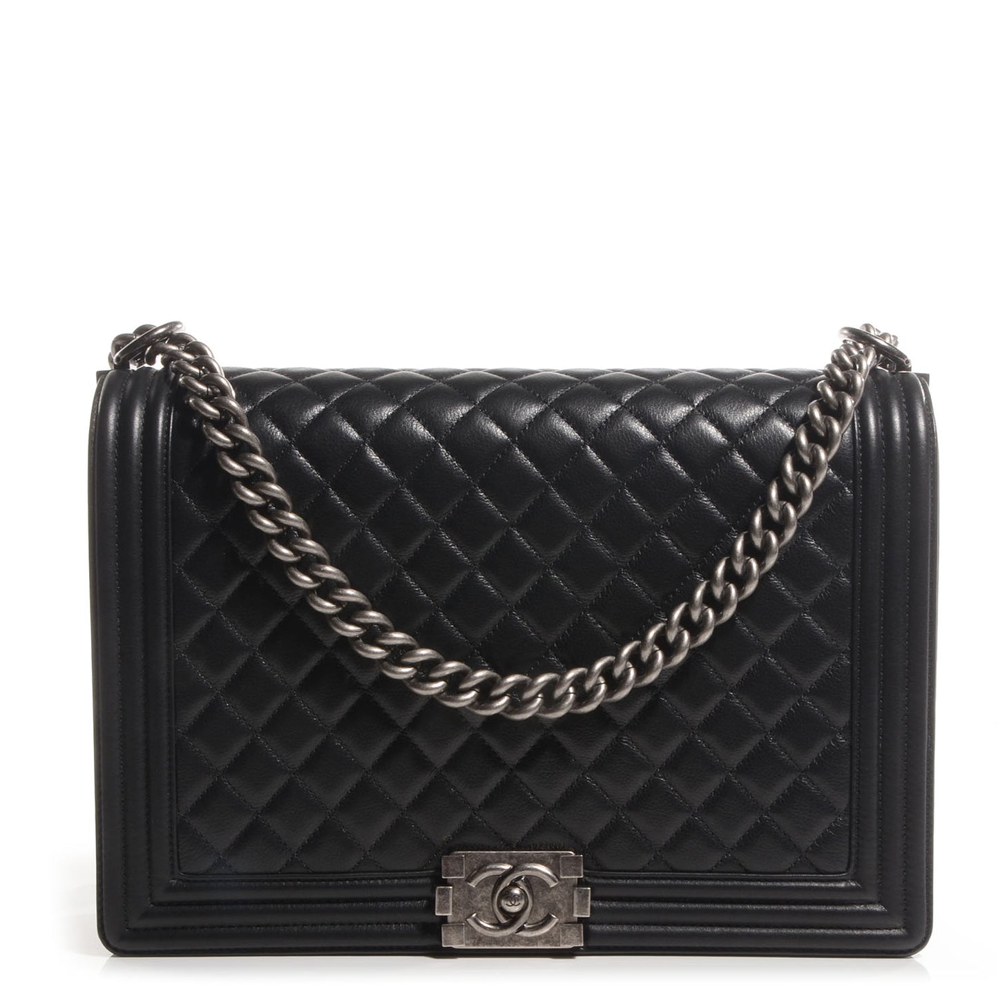 Metallic Calfskin Large Boy Flap Black