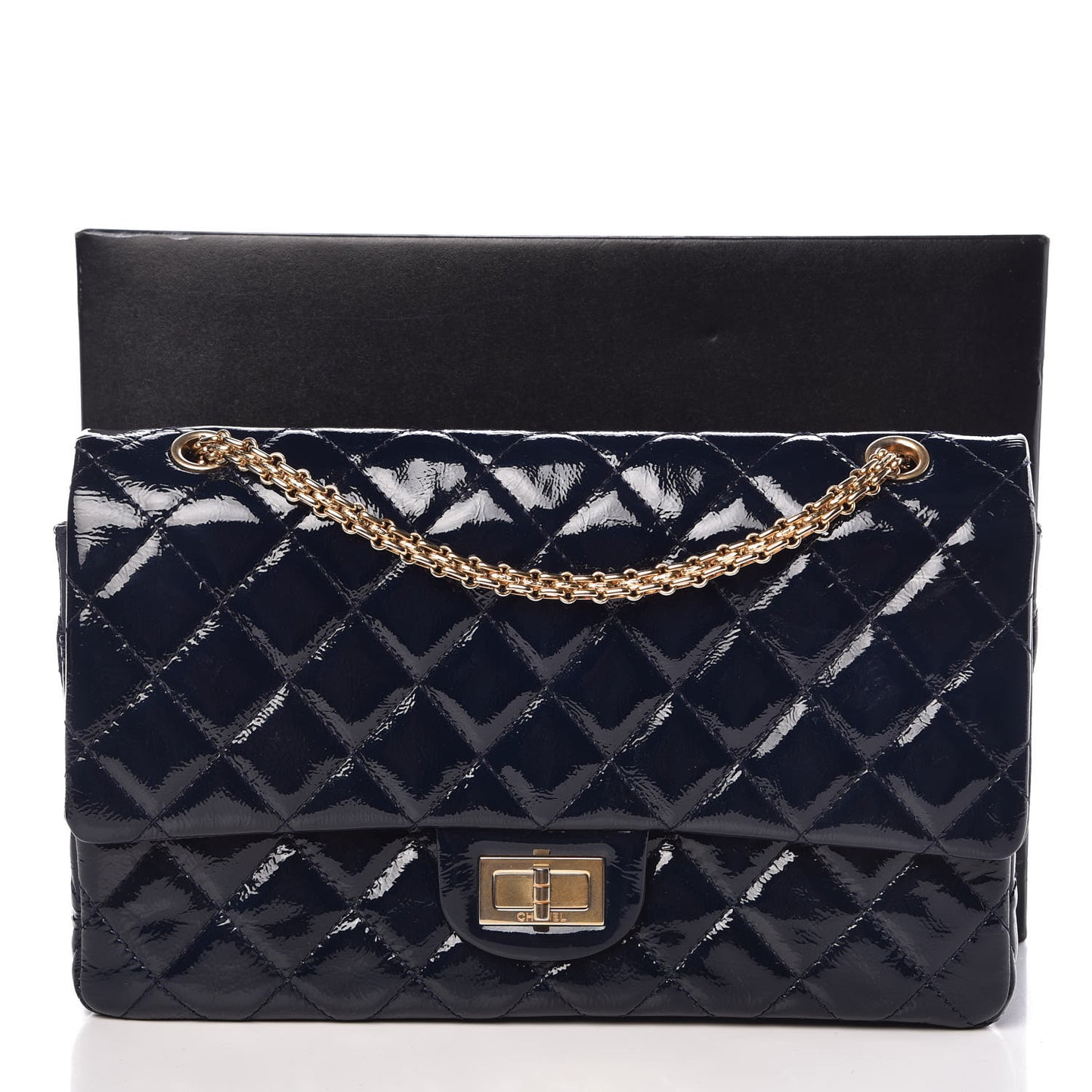 Distressed Patent Quilted 2.55 Reissue 227 Flap Dark Blue