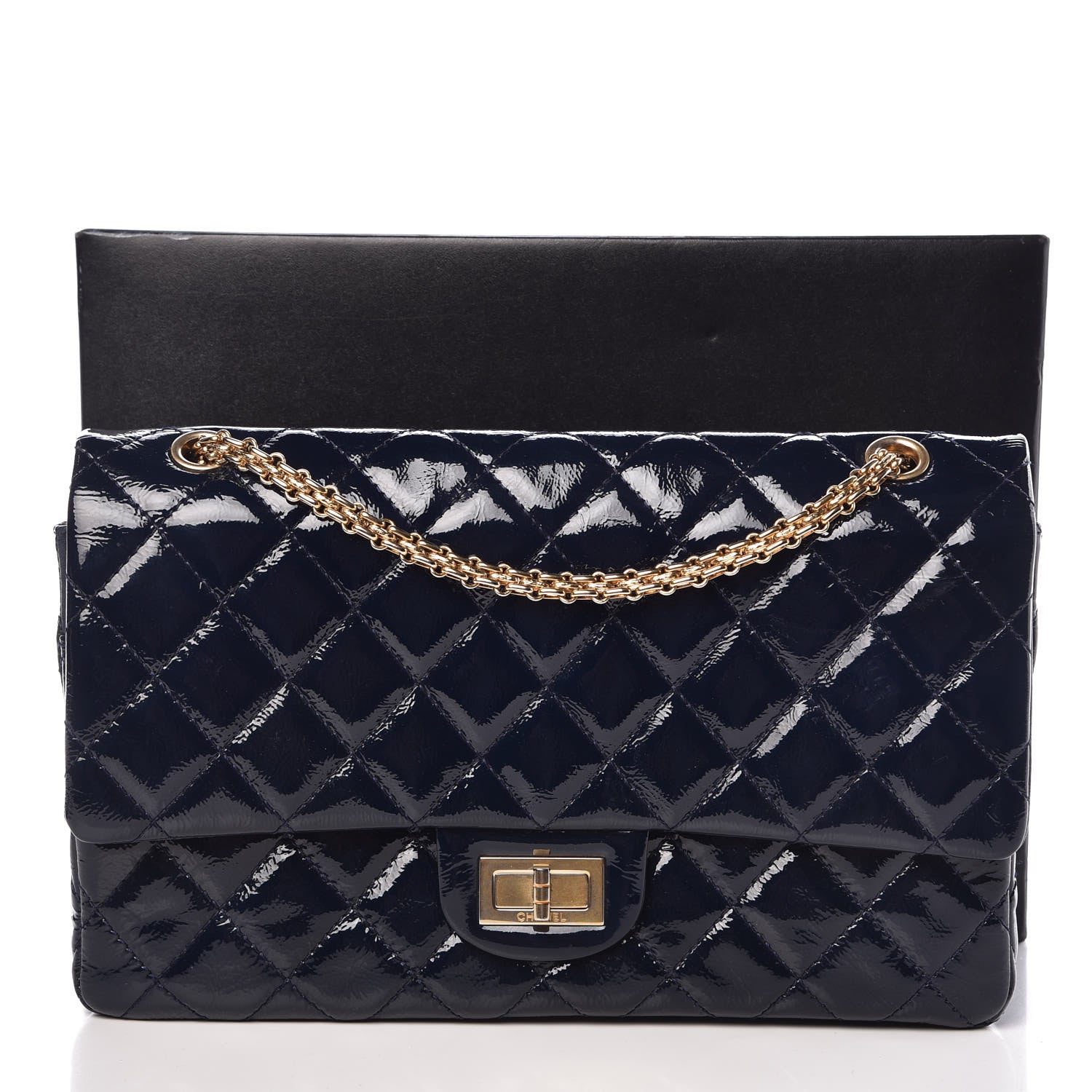 Chanel Distressed Patent Quilted 2.55 Reissue 227 Flap Dark Blue 10 of 10
