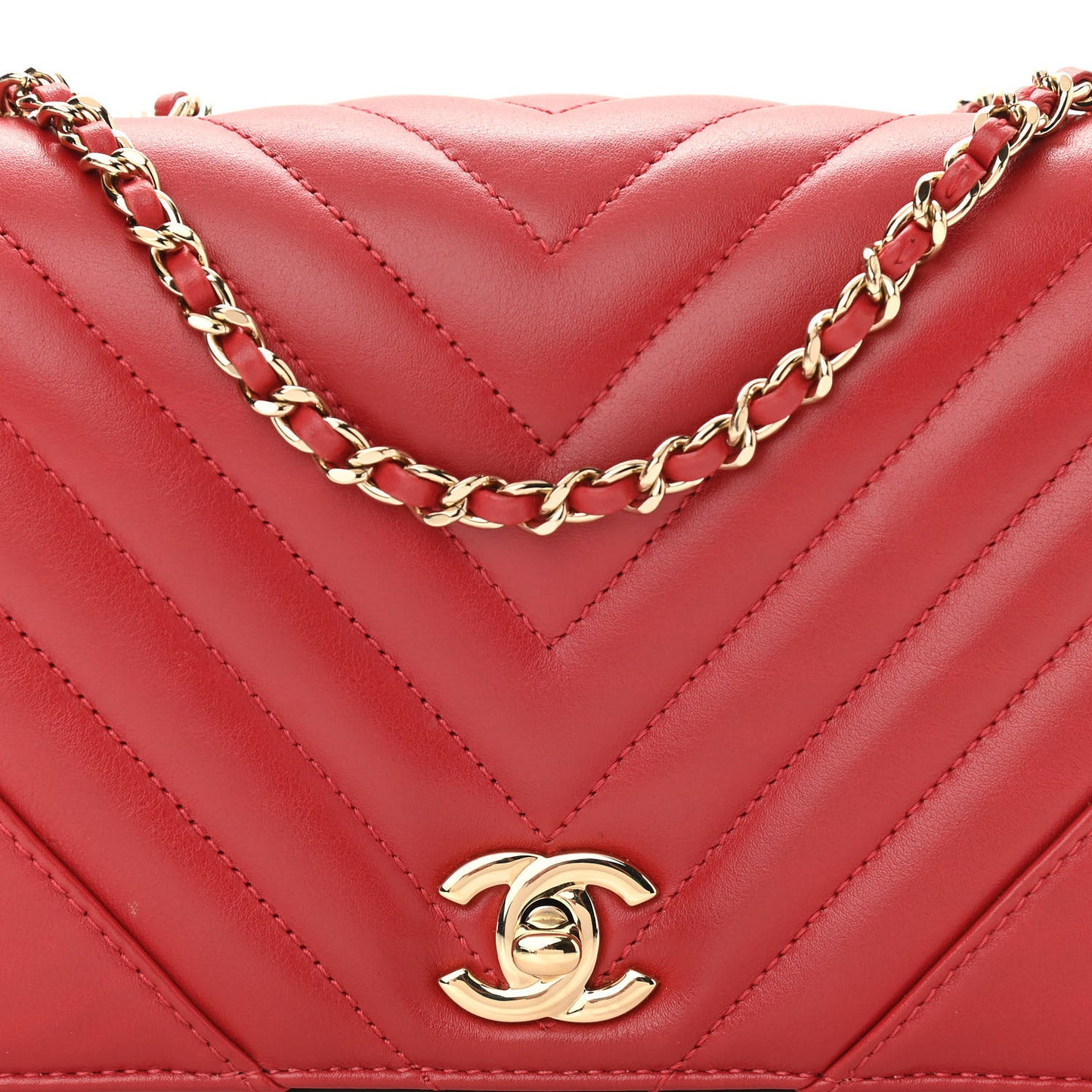 Calfskin Chevron Quilted Mini Statement Flap Red