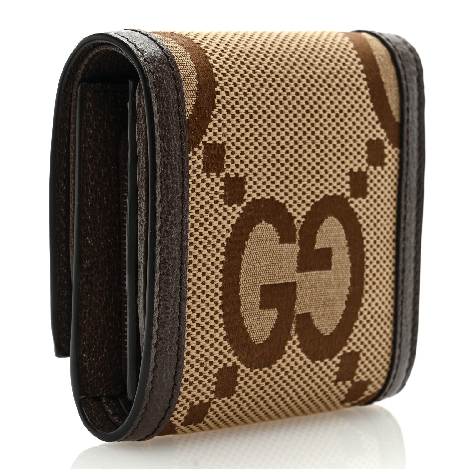 Gucci Monogram Jumbo GG Textured Dollar Calfskin Diana Compact Wallet Camel Ebony New Acero 3 of 6
