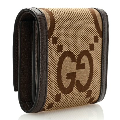Gucci Monogram Jumbo GG Textured Dollar Calfskin Diana Compact Wallet Camel Ebony New Acero 3 of 6