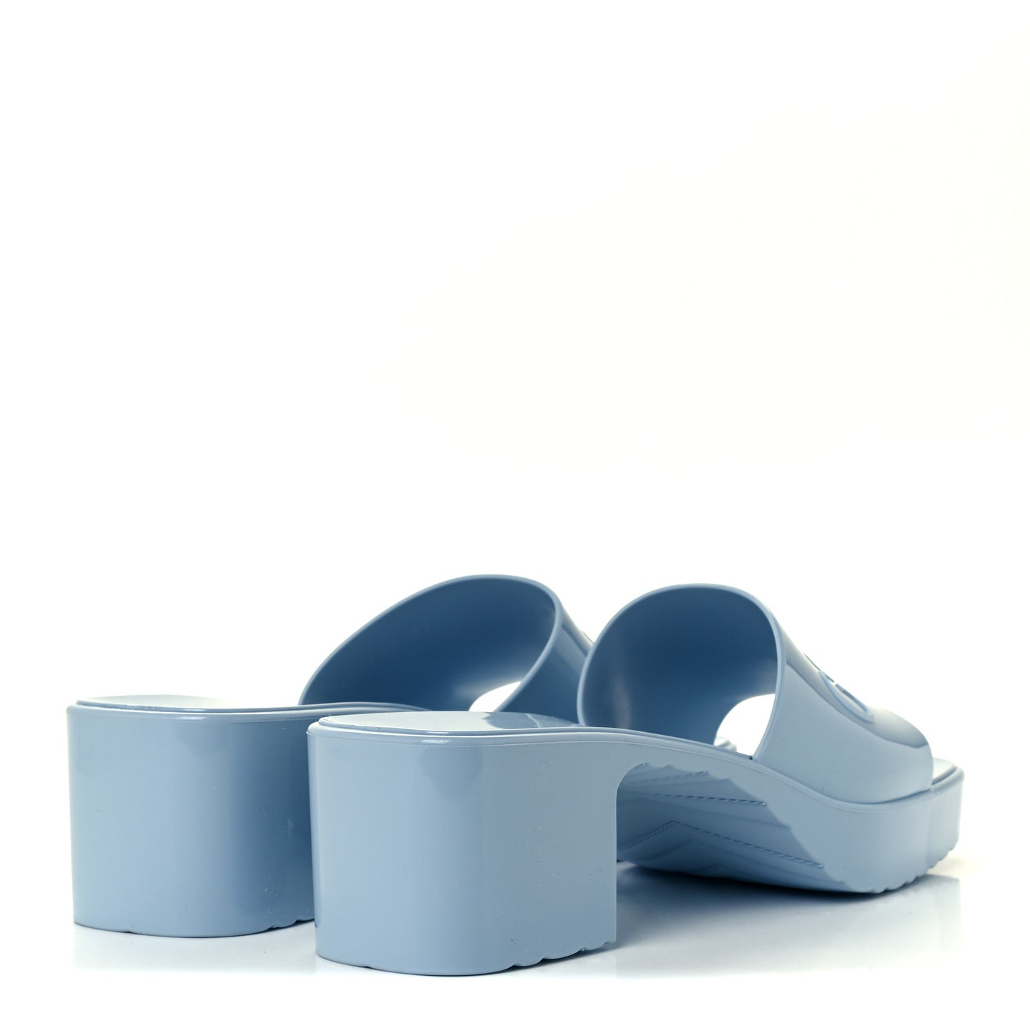 Rubber Gucci Logo Womens Platform 20/60mm Slide Sandals 38 Porcelain Light Blue