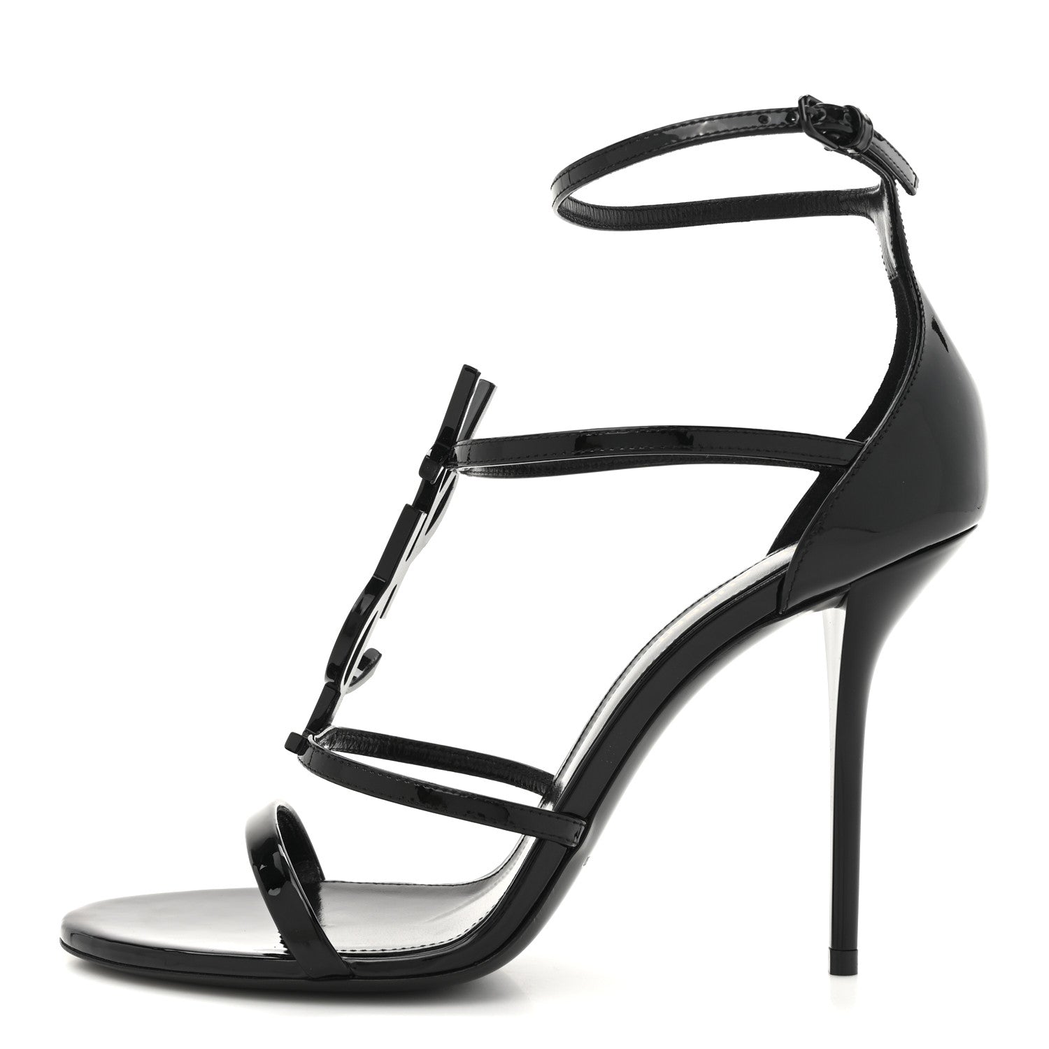 Saint Laurent Patent Cassandra 100 Ankle Strap Sandals 39.5 Black 1 of 10
