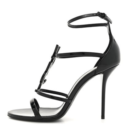 Saint Laurent Patent Cassandra 100 Ankle Strap Sandals 39.5 Black 1 of 10