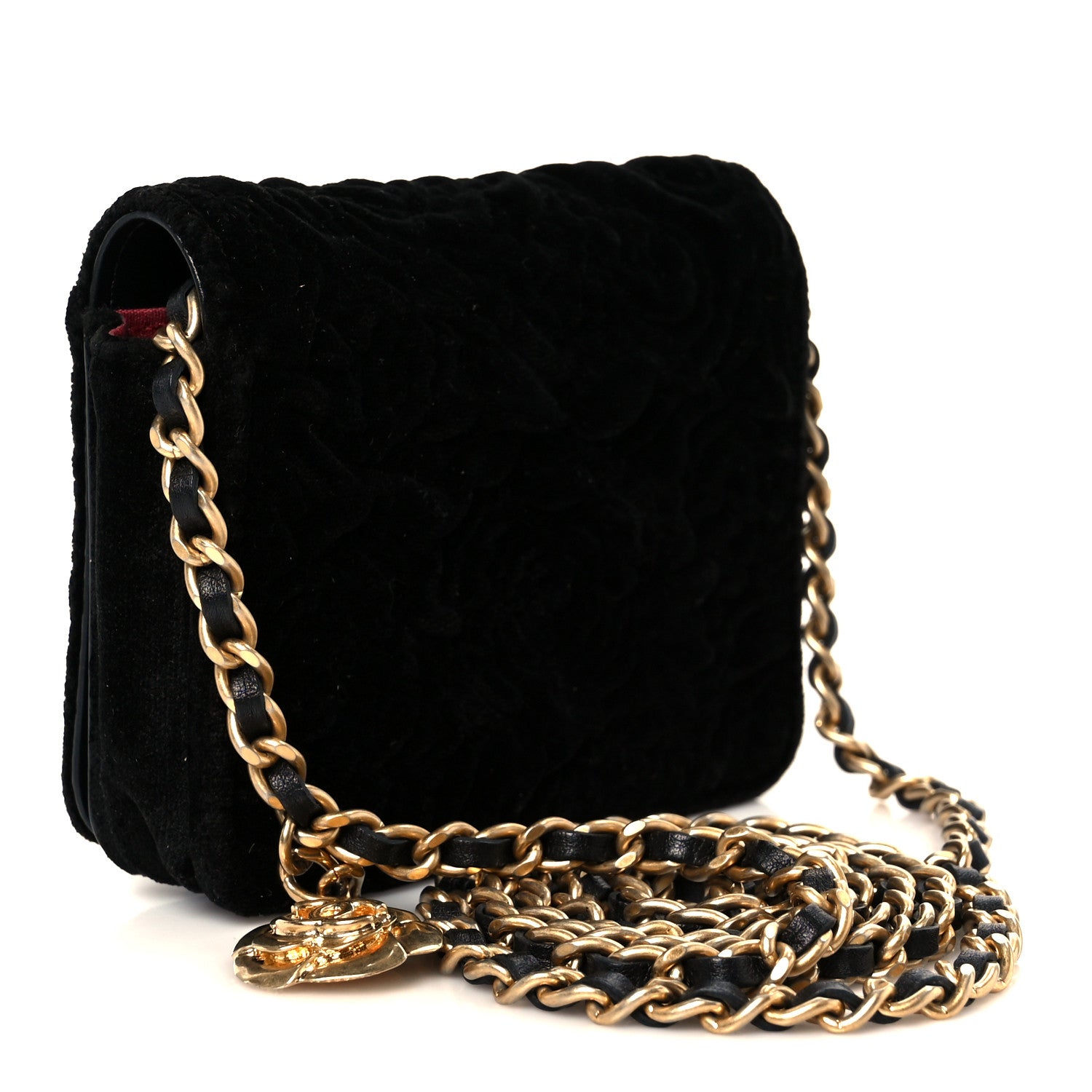 Chanel Velvet Quilted Camellia Velvet Flap Coin Purse With Chain Black 3 of 11