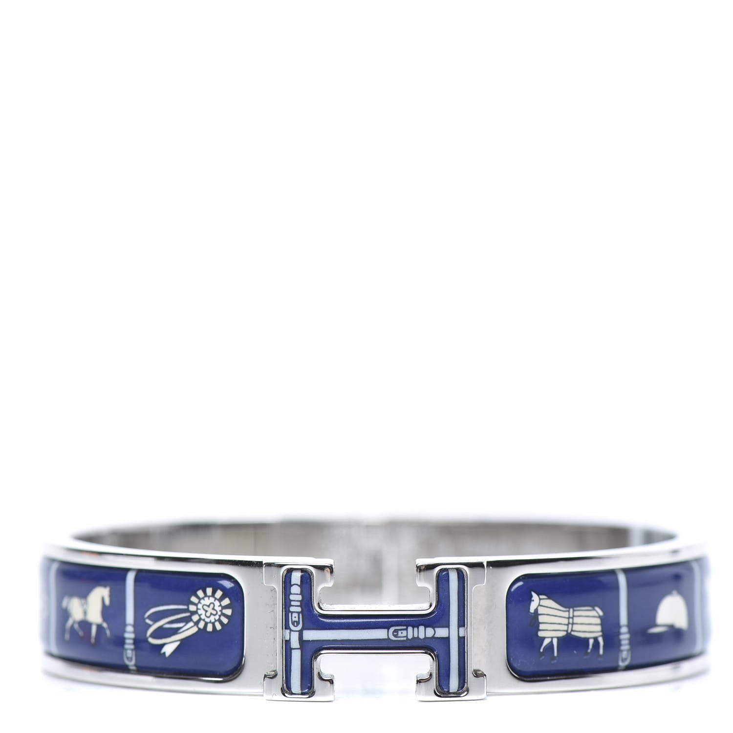 Hermes Enamel Printed Narrow Couvertures et Tenues de Jour Clic Clac H Bracelet PM Laiton Plaque 1 of 6