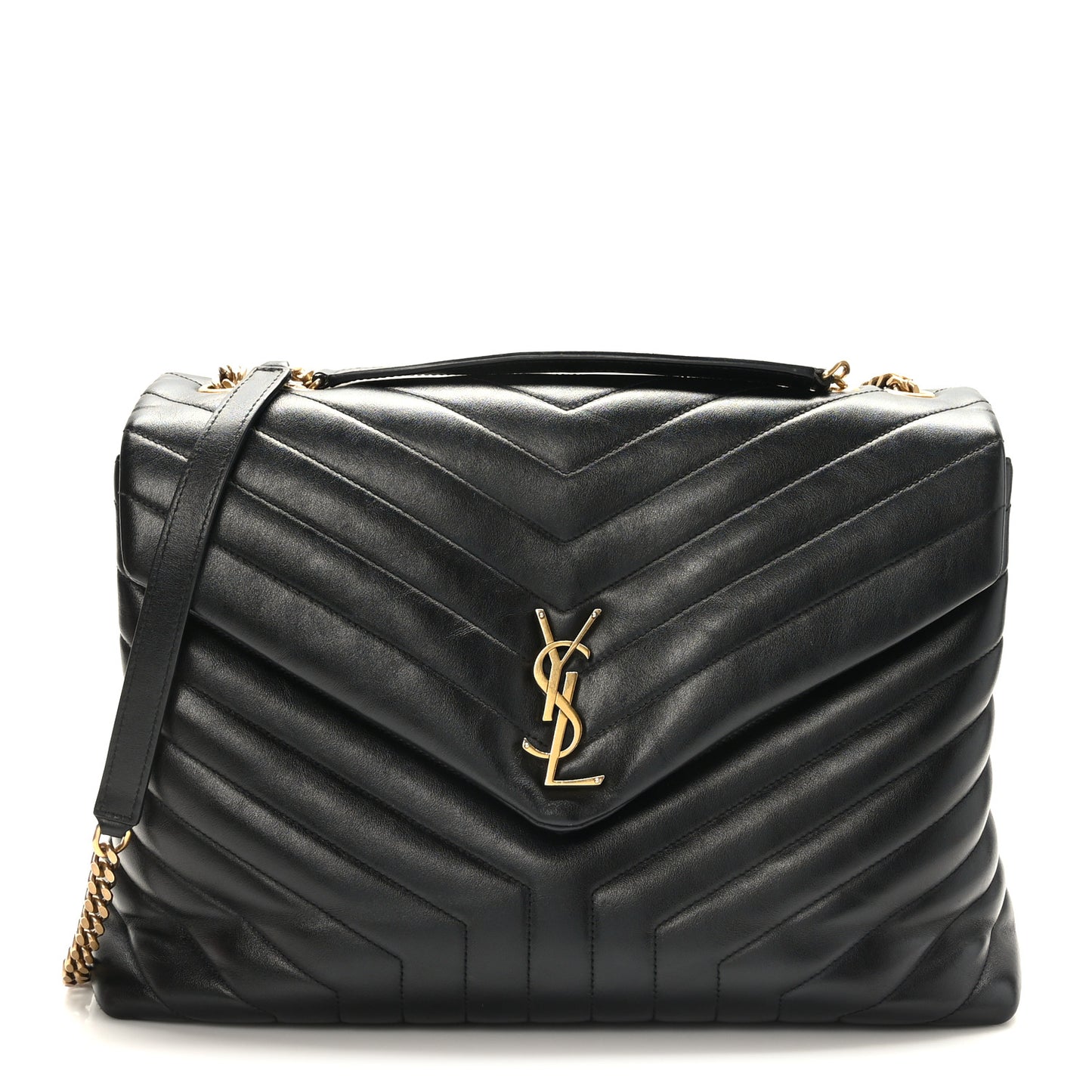 Calfskin Y Quilted Monogram Large Loulou Chain Satchel Black