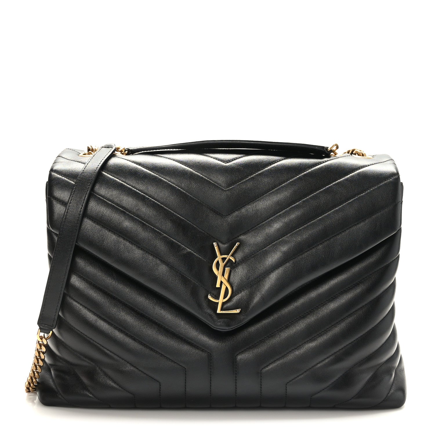 Saint Laurent Calfskin Y Quilted Monogram Large Loulou Chain Satchel Black 1 of 9