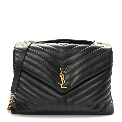 Saint Laurent Calfskin Y Quilted Monogram Large Loulou Chain Satchel Black 1 of 9