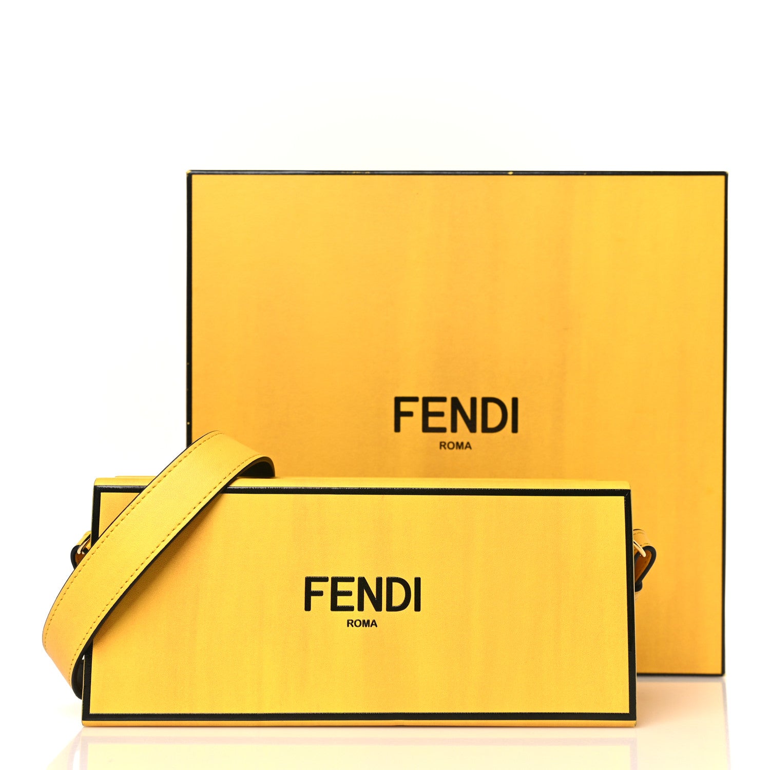 Fendi Vitello Fluffy Logo Horizontal Box Crossbody Bag Yellow Box Black 21 of 35