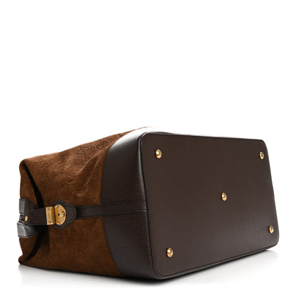 Gucci Suede Jumbo GG Debossed Textured Dollar Calfskin Savoy Travel Bag Wood Brown Chocolate 3 of 12