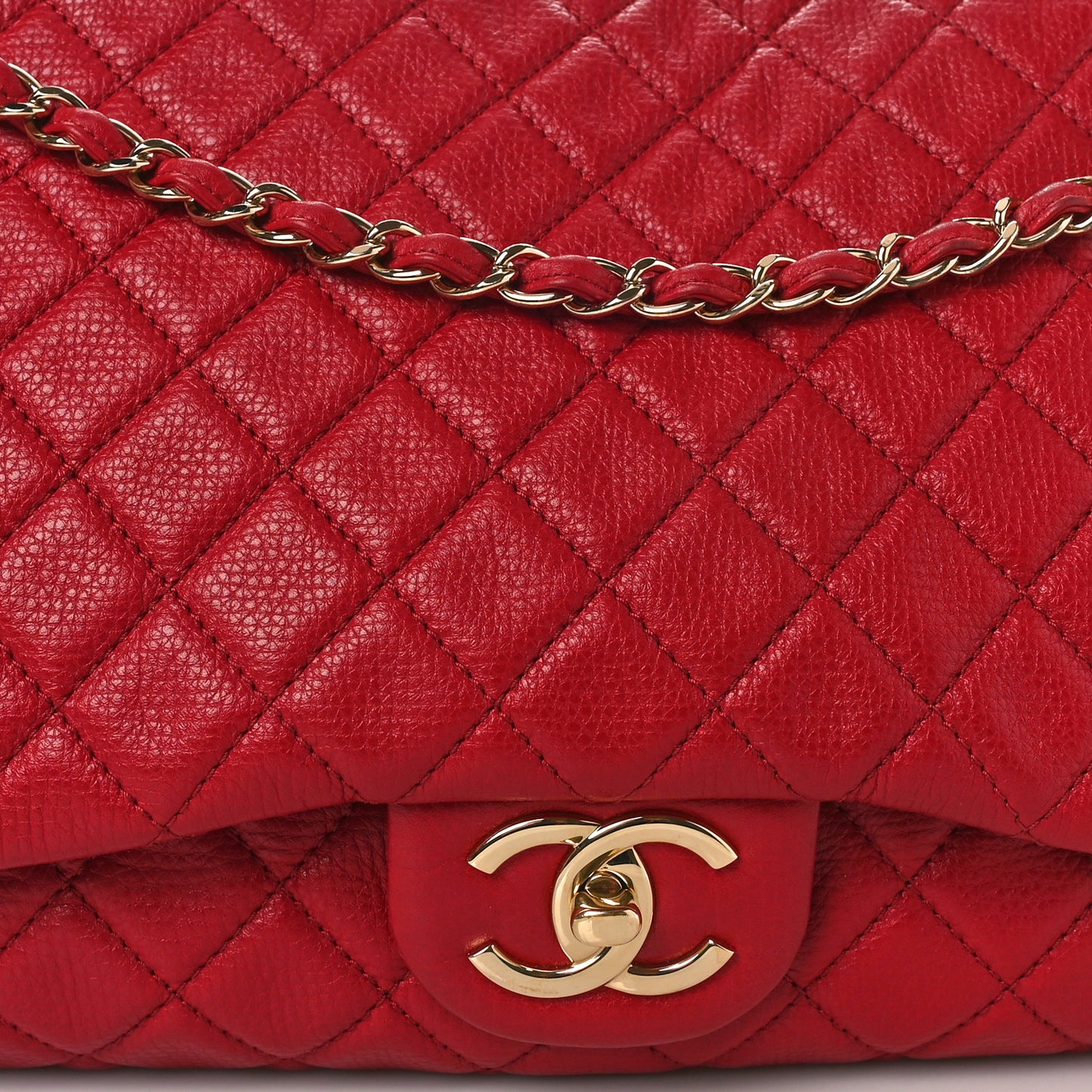 Calfskin Quilted XXL Travel Flap Bag Red