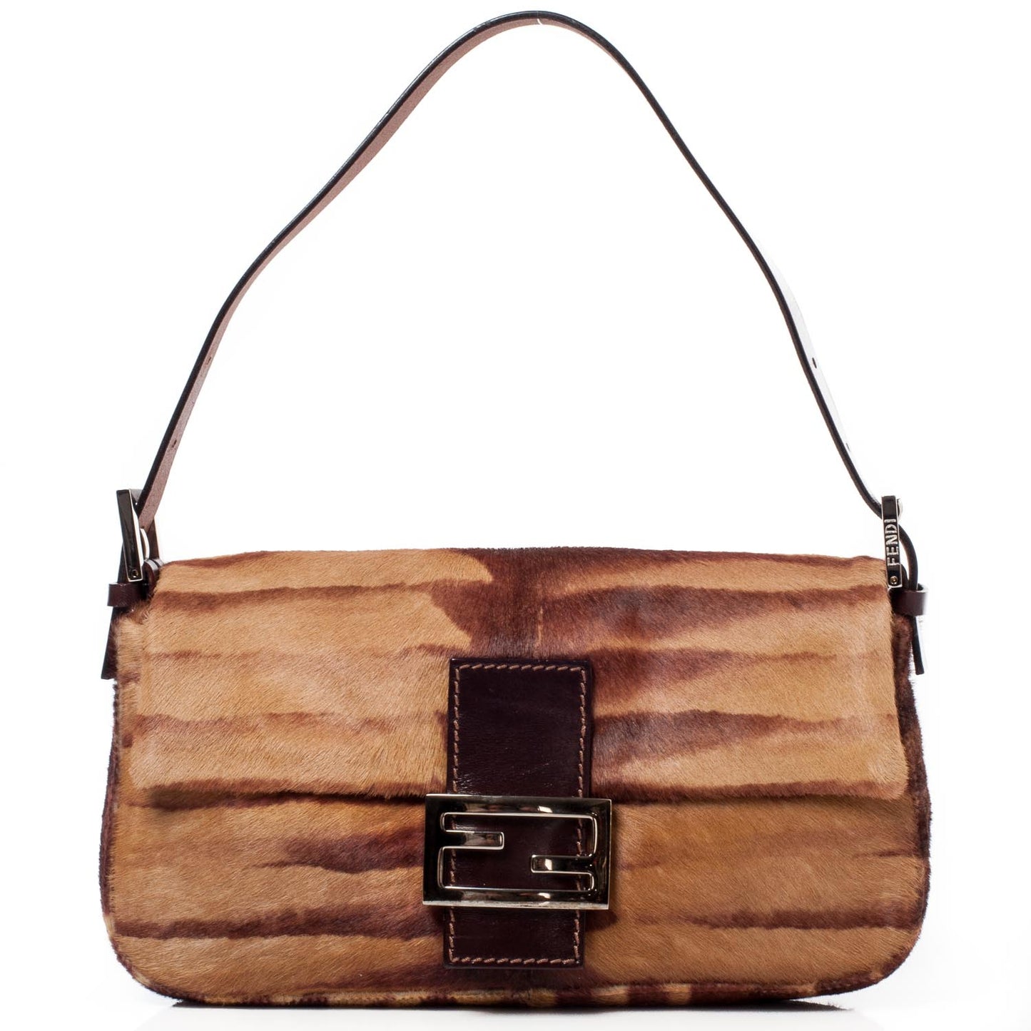 Calf Hair Zebra Print Baguette Brown