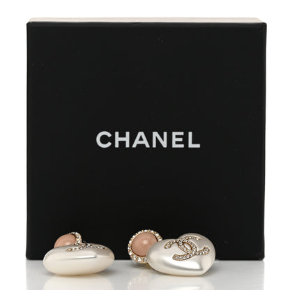 Chanel Pearl Resin Crystal CC Heart Drop Earrings Pink Gold 5 of 5