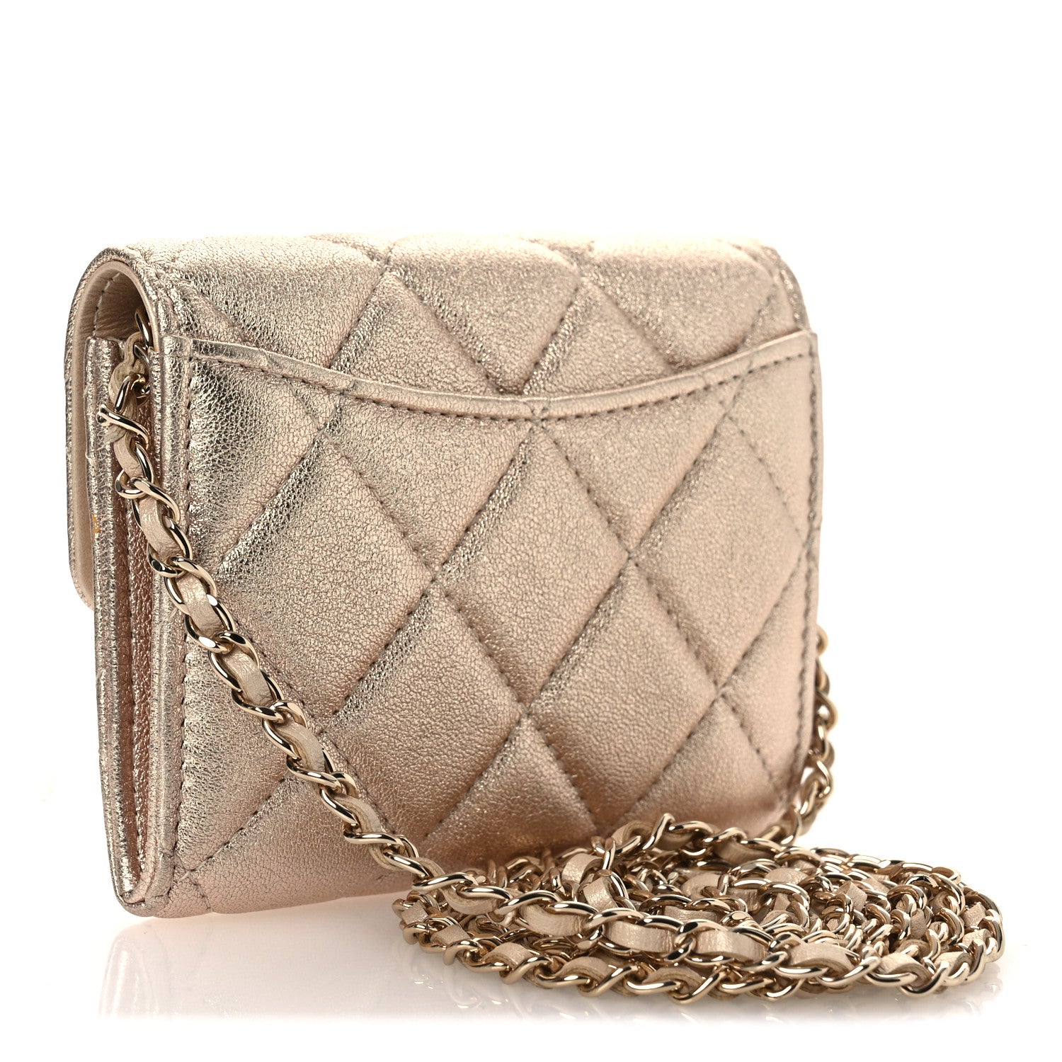 Chanel Metallic Lambskin Quilted Flap Card Holder On Chain Gold 2 of 10