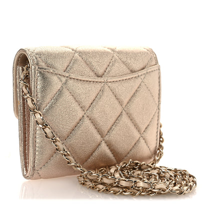 Chanel Metallic Lambskin Quilted Flap Card Holder On Chain Gold 2 of 10