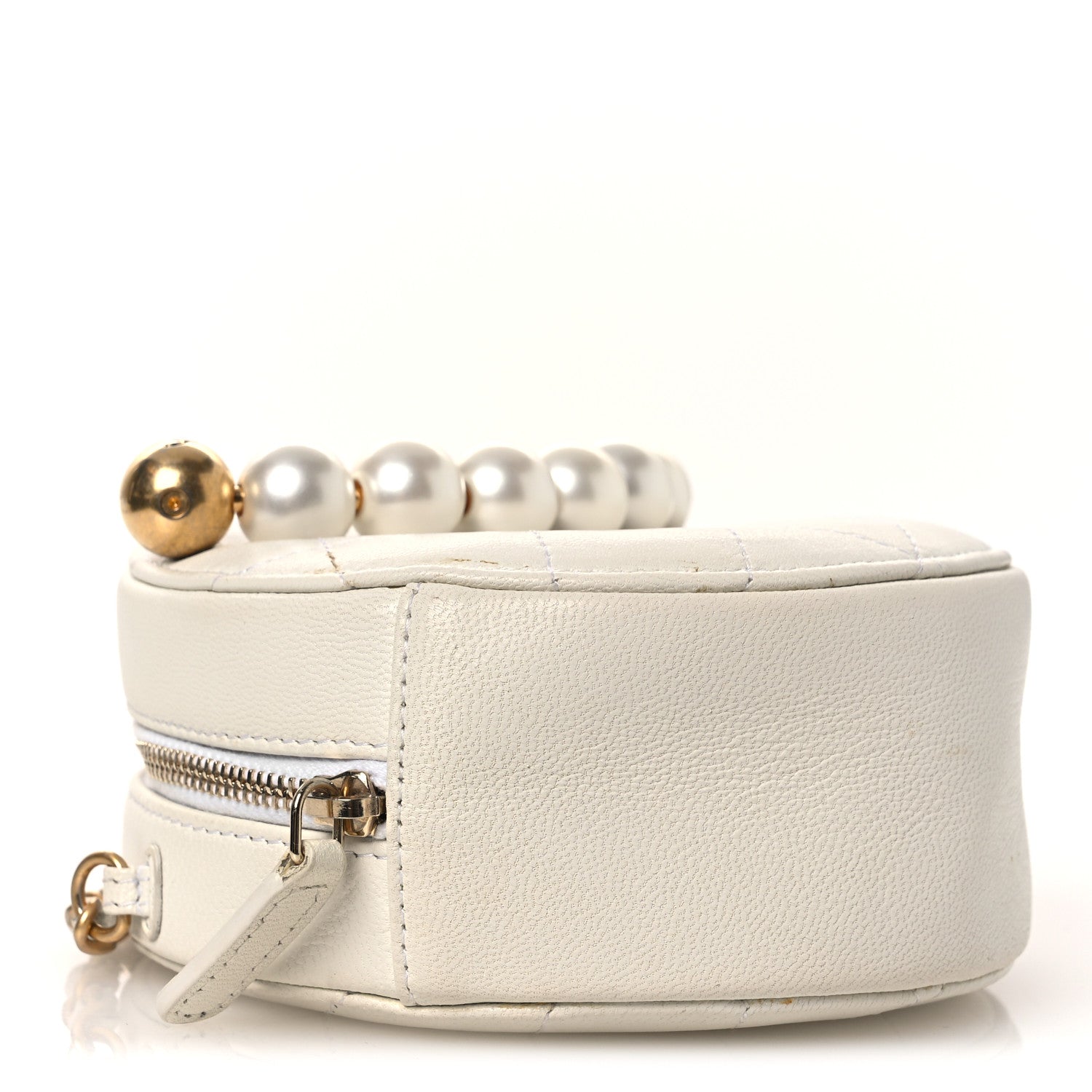 Chanel Lambskin Quilted Pearl Round Clutch With Chain White 9 of 11