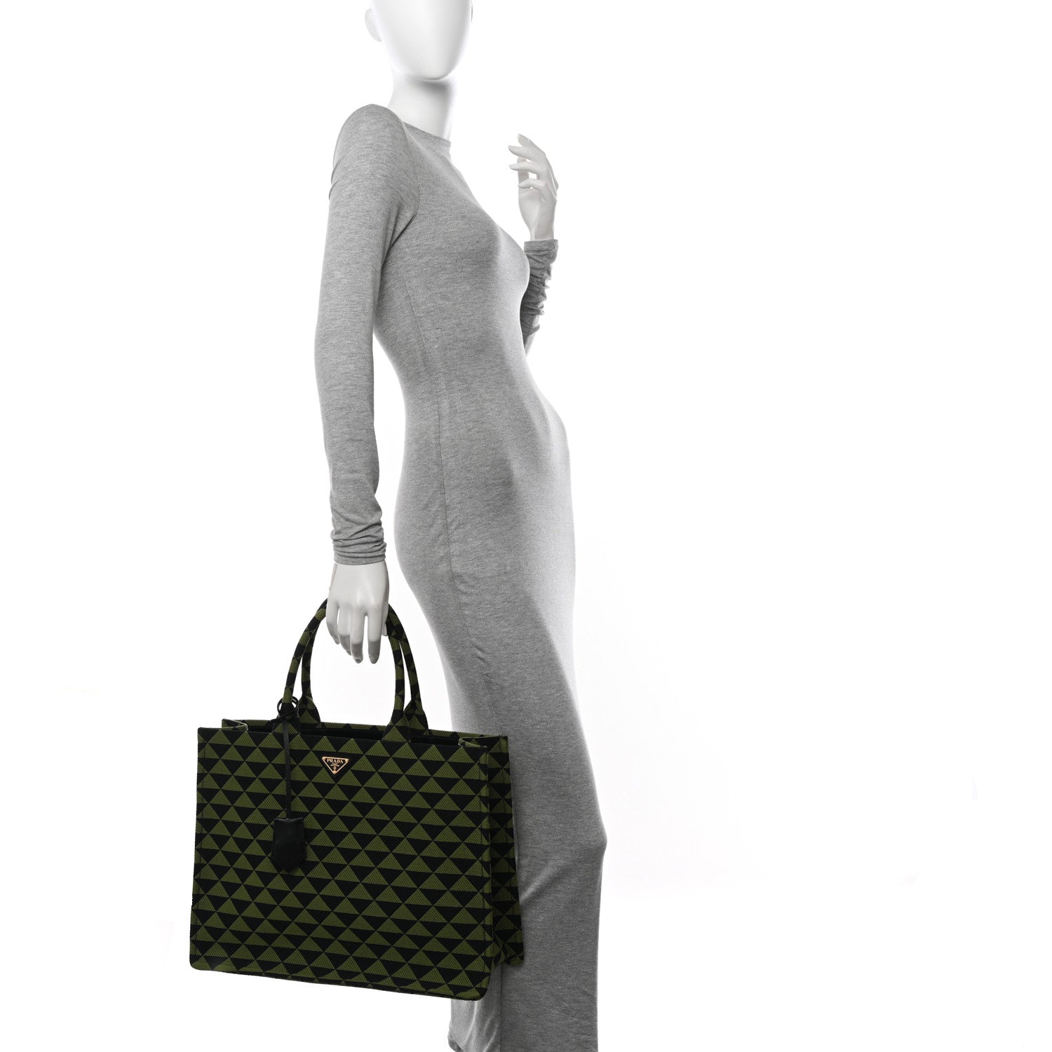 Prada Jacquard Saffiano Triangolo Symbole Embroidered Large Tote Black Edera 2 of 10