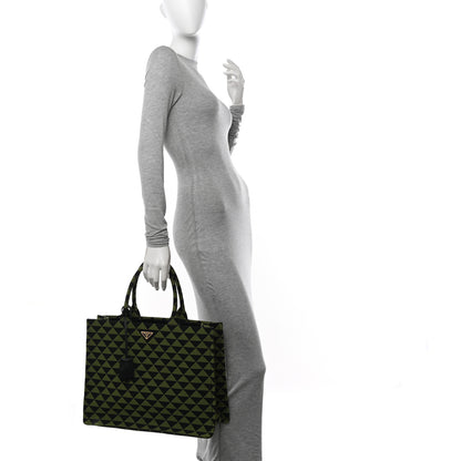 Prada Jacquard Saffiano Triangolo Symbole Embroidered Large Tote Black Edera 2 of 10
