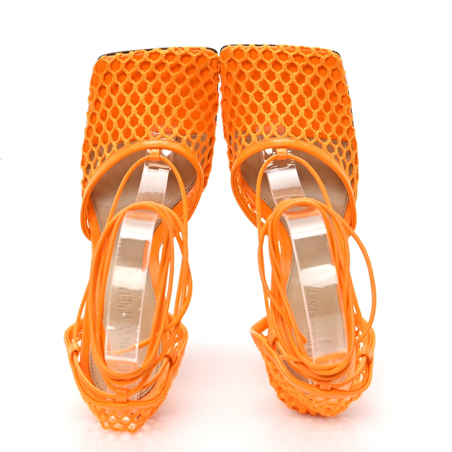 Bottega Veneta Mesh Nappa Stretch Ankle Tie Sandals 38.5 Tangerine 2 of 8