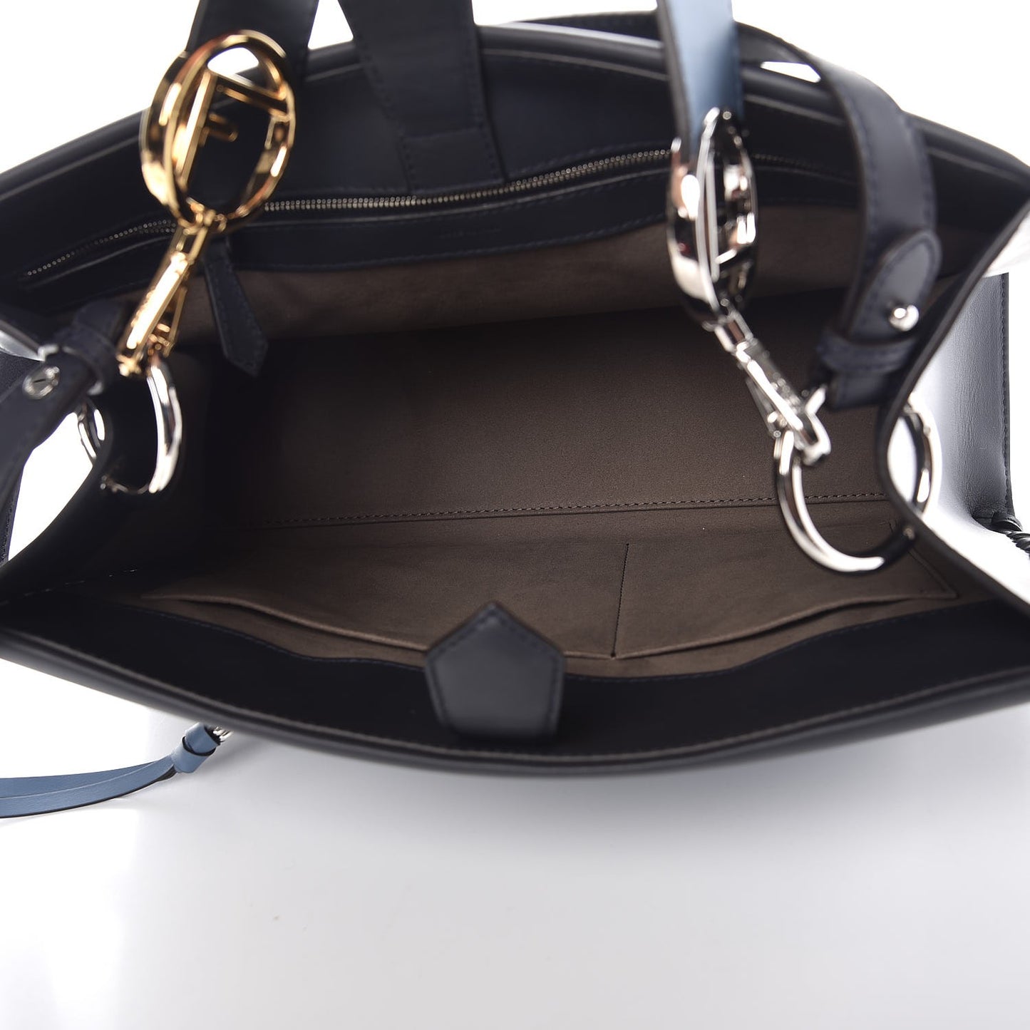 Vitello Century F is Fendi Whipstitch Bi-Color Regular Runaway Satchel Ceruleo Black