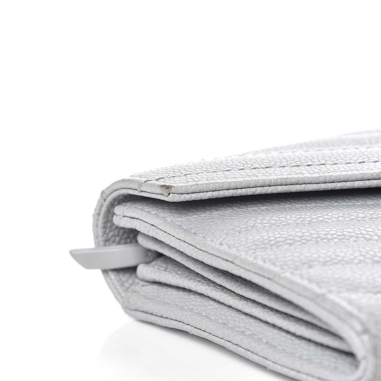 Caviar Chevron Quilted Large Gusset Flap Wallet Grey