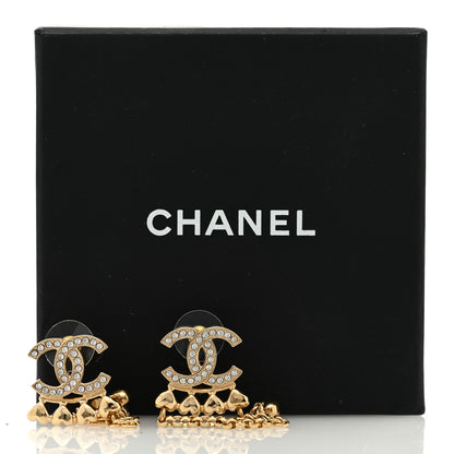 Chanel Metal Crystal CC Drop Heart Link Earrings Gold 5 of 5