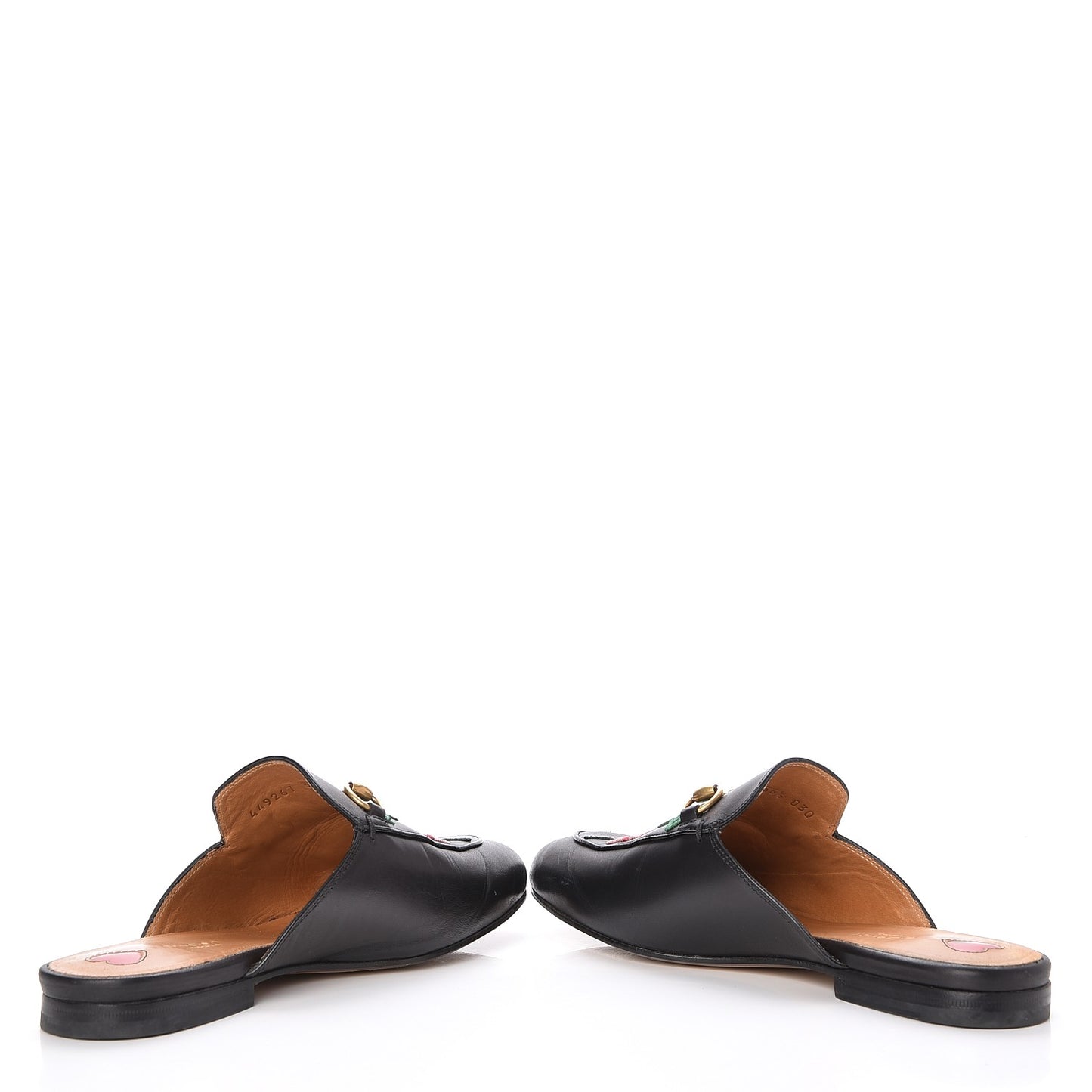 Calfskin Flower Embroidered Princetown Slippers 36.5 Black