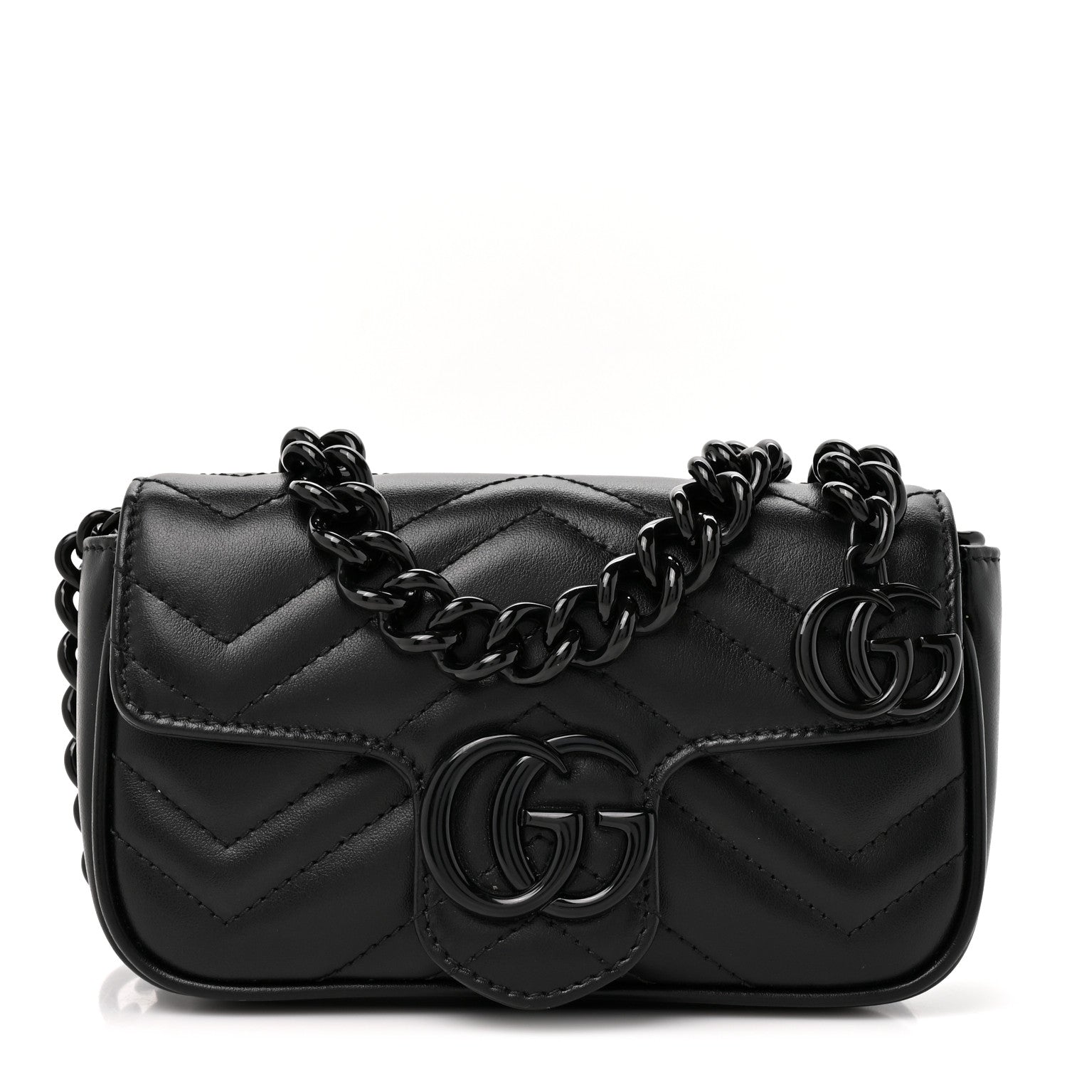 Gucci Calfskin Matelasse Monochrome GG Marmont Chain Belt Bag Black 1 of 9