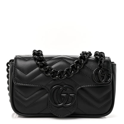 Gucci Calfskin Matelasse Monochrome GG Marmont Chain Belt Bag Black 1 of 9