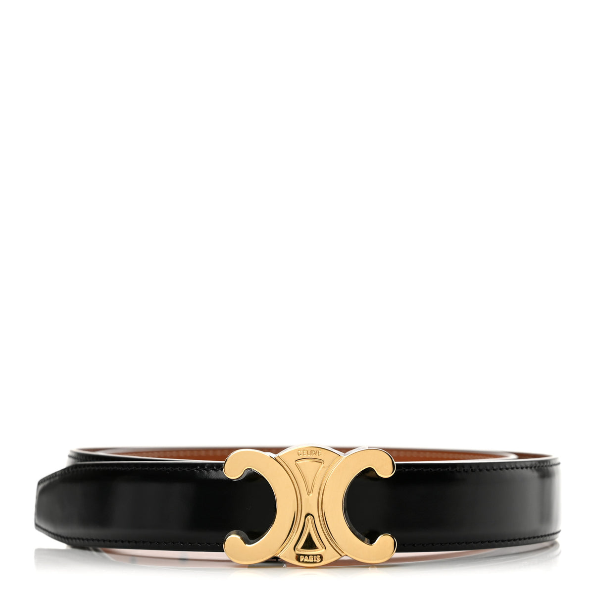Celine Box Calfskin Medium 25mm Triomphe Reversible Belt 75 30 Black Tan 1 of 8