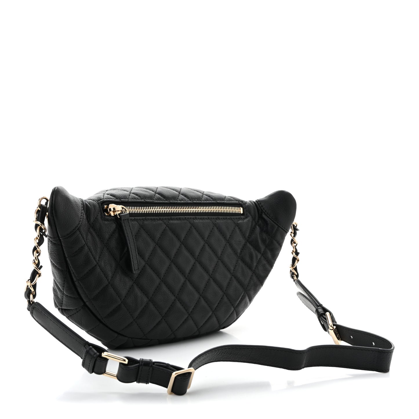 Calfskin Quilted Banane Waist Bag Fanny Pack Black