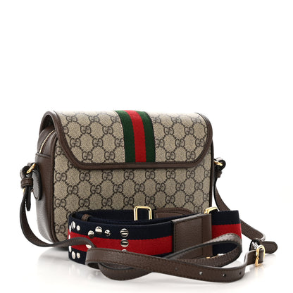 Gucci GG Supreme Monogram Textured Dollar Calfskin Web Studded Mini Ophidia Flap Shoulder Bag Beige Ebony New Acero 3 of 10