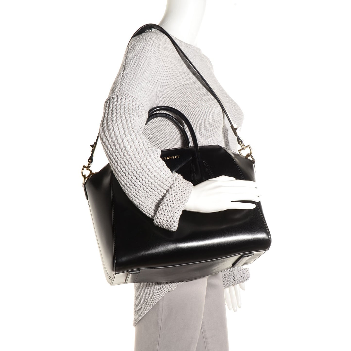 Shiny Lord Calfskin Medium Antigona Black