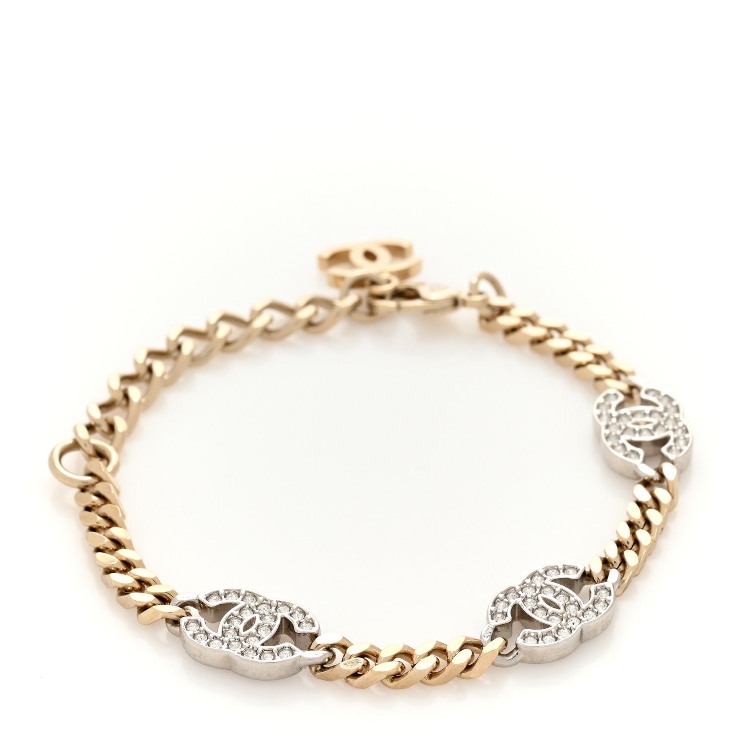 Chanel Crystal CC Chain Bracelet Gold Silver 1 of 4