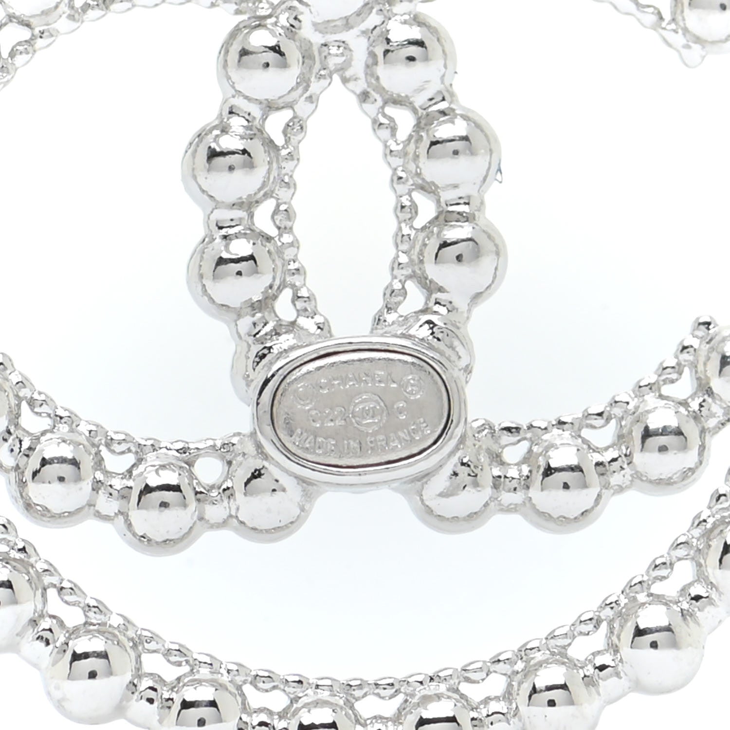Chanel Metal Bead Round CC Drop Earrings Silver 4 of 5