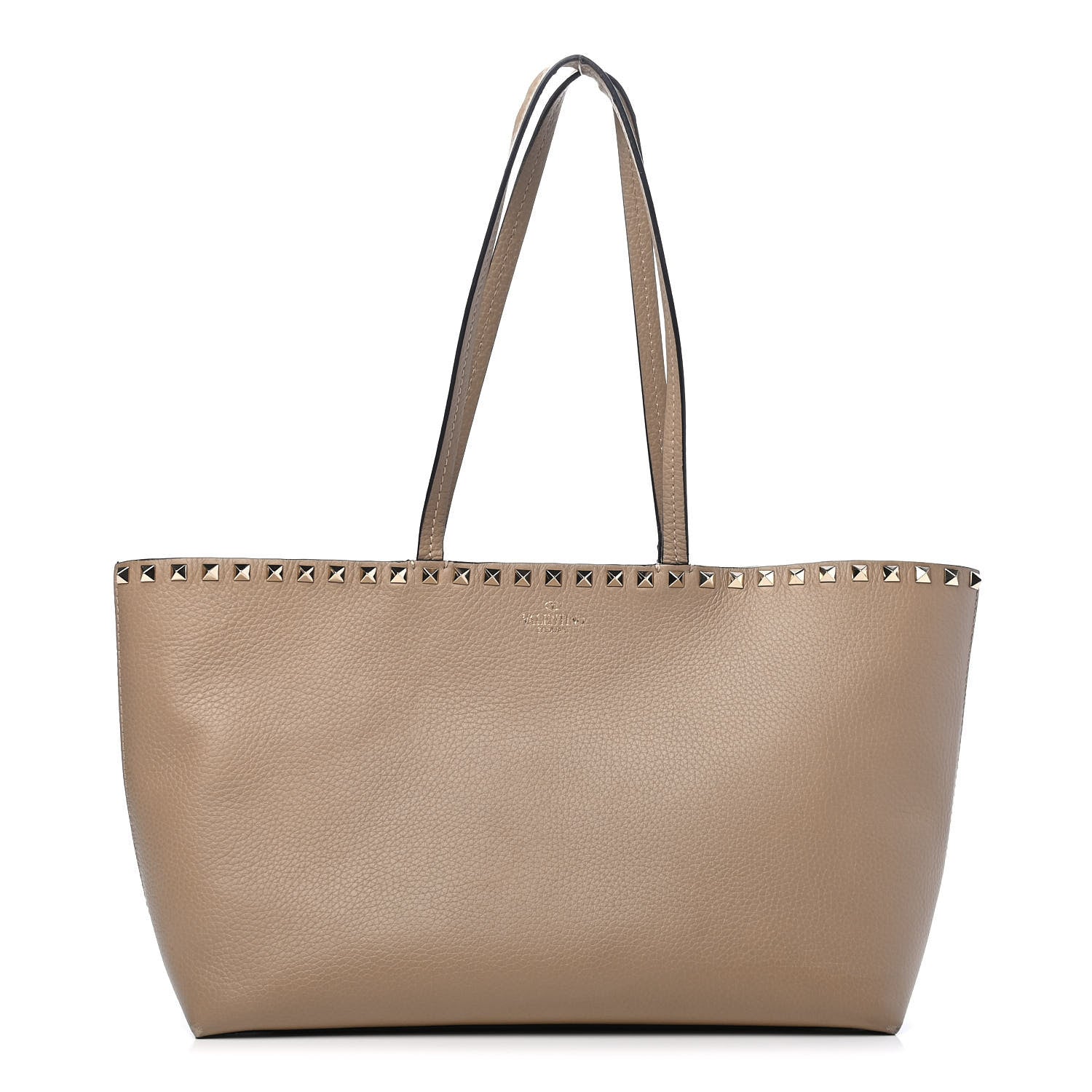 Valentino Garavani Grained Calfskin Small Rockstud Shoulder Tote Beige 1 of 9