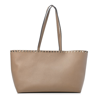 Valentino Garavani Grained Calfskin Small Rockstud Shoulder Tote Beige 1 of 9