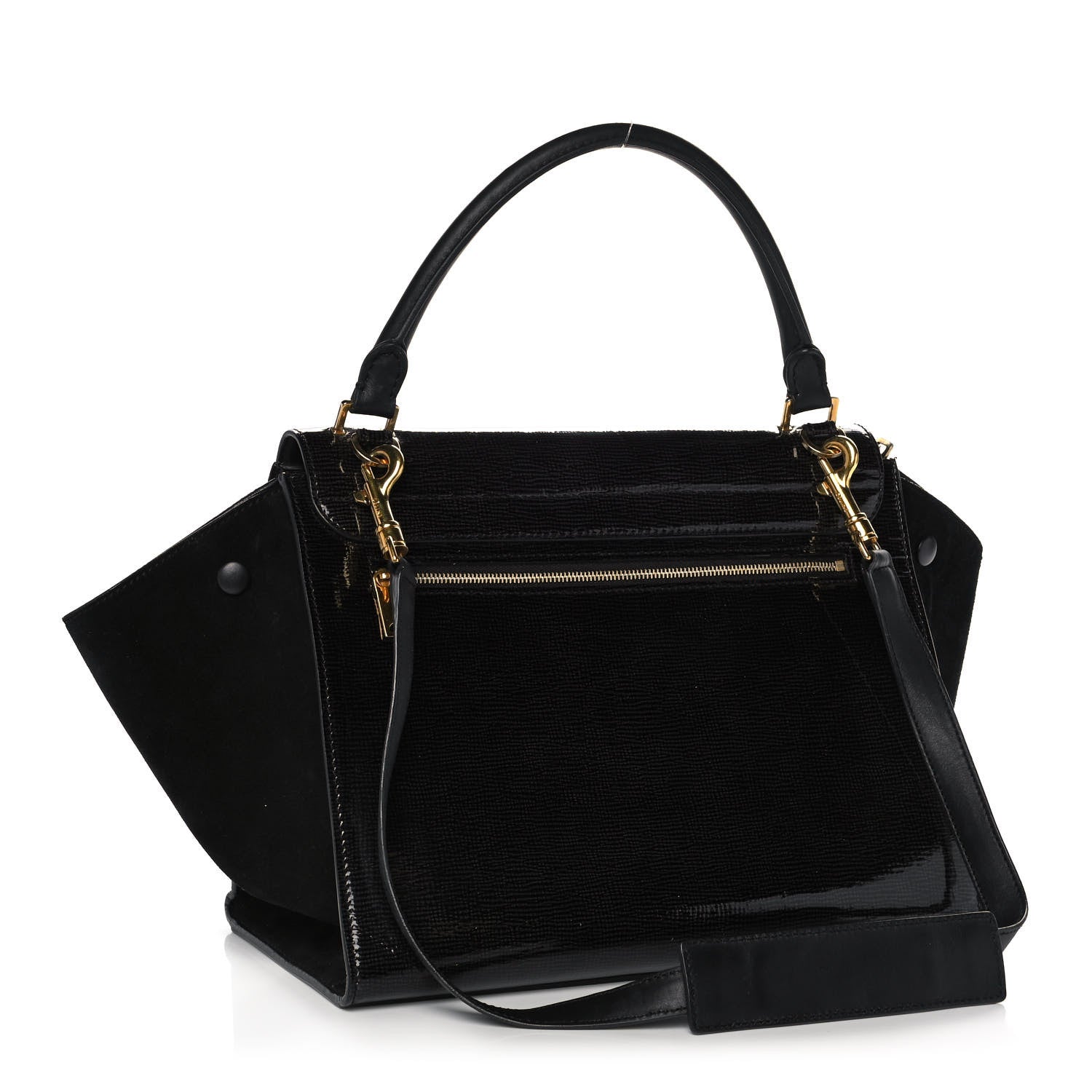 Celine Patent Suede Medium Trapeze Black 3 of 22